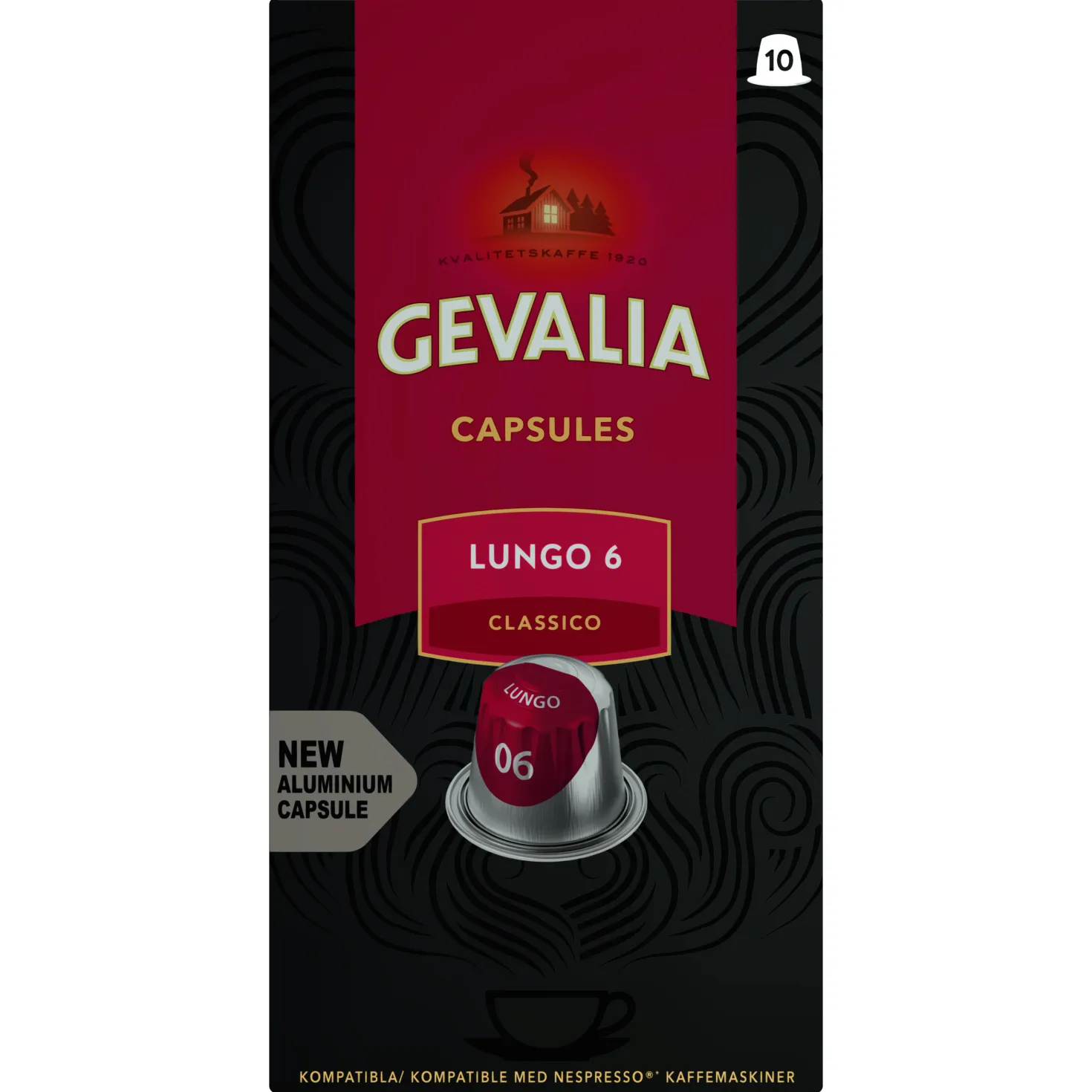 Kaffekapslar Gevalia Lungo 6 Classico, Nespresso Original, 10 st