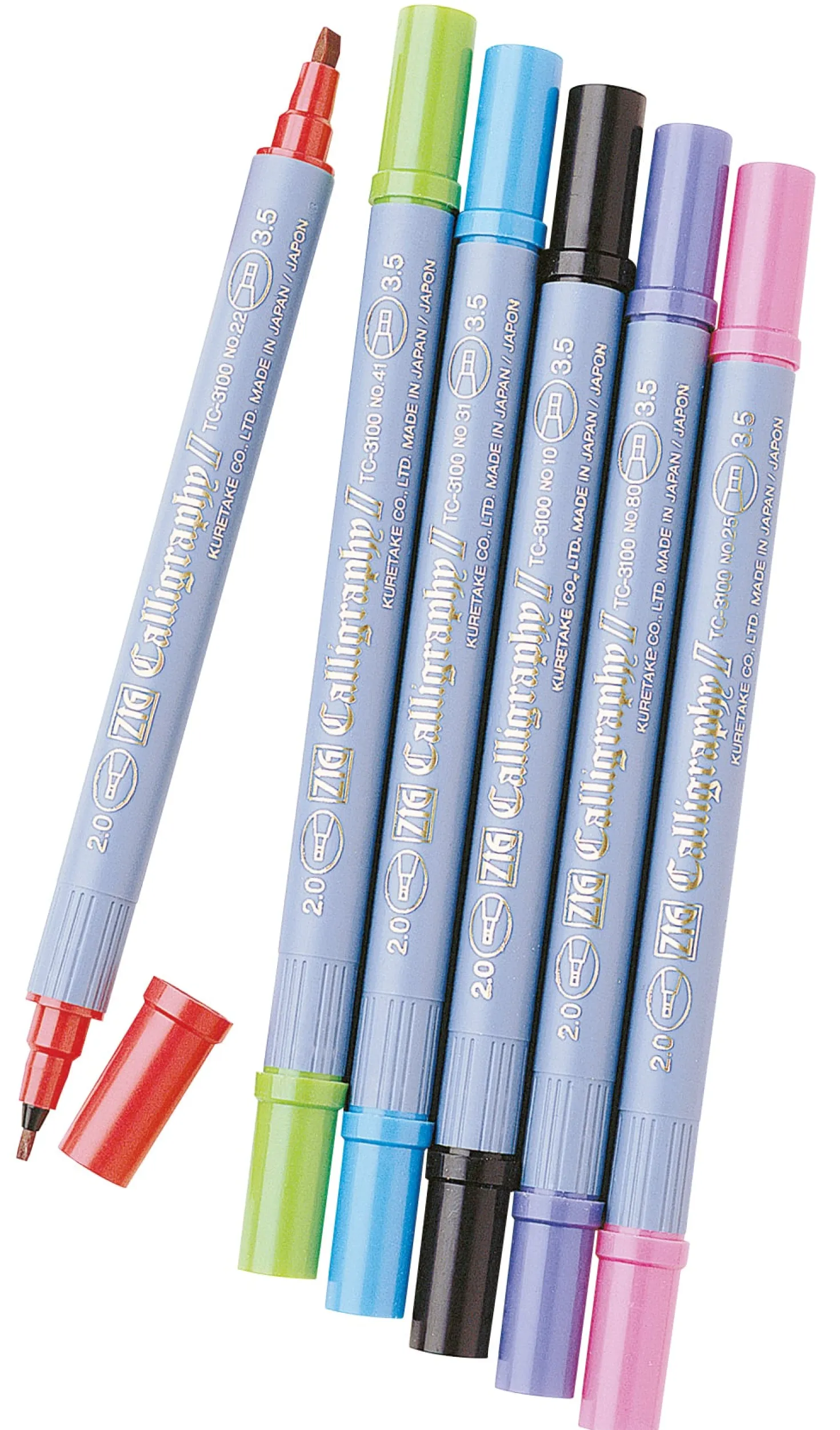 Kalligrafipenna Zig Calligraphy II TC-3100, 6-pack, blandade färger