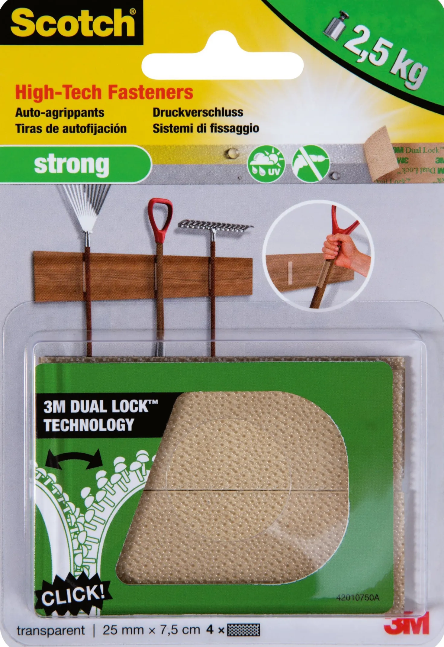 Kardborrband Scotch Strong Dual Lock, transparent, 25x75mm