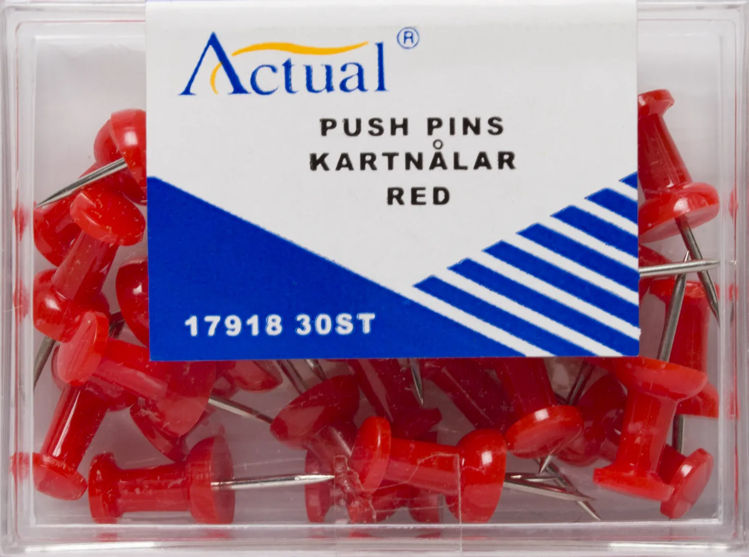 Kartnålar Actual Push-pins, röd, 30 st