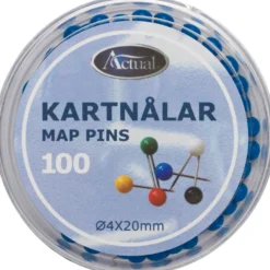Kartnålar Actual Runda Blå, 4 mm huvud, 20 mm nål, 100 st
