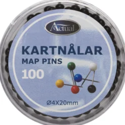 Kartnålar Actual Runda Svart, 20 mm, 100 st