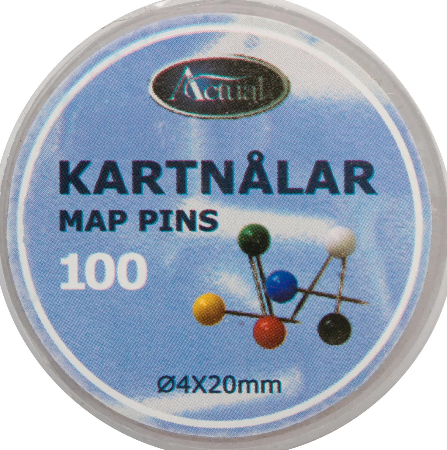 Kartnålar Actual Runda Vita, 20 mm, 100 st