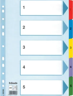 Kartongregister Esselte Mylar A4 1-5, färgkodade flikar