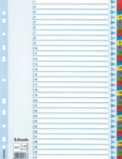 Kartongregister Esselte Mylar A4 1-31, blandade färger, 10 set