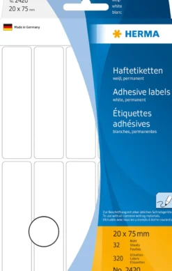 Klisteretiketter Herma Märk, vita, 20x75 mm, 320 st