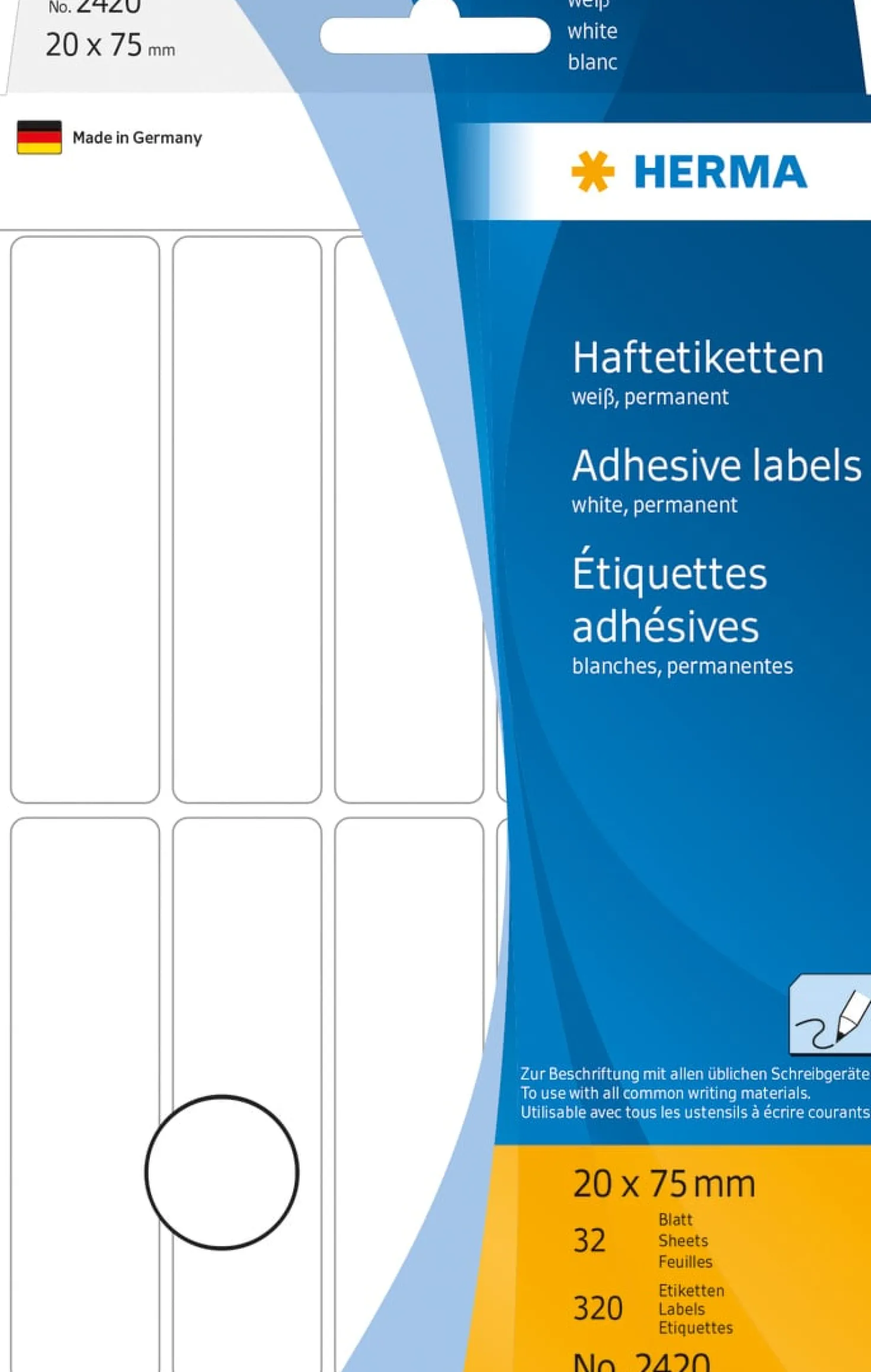 Klisteretiketter Herma Märk, vita, 20x75 mm, 320 st