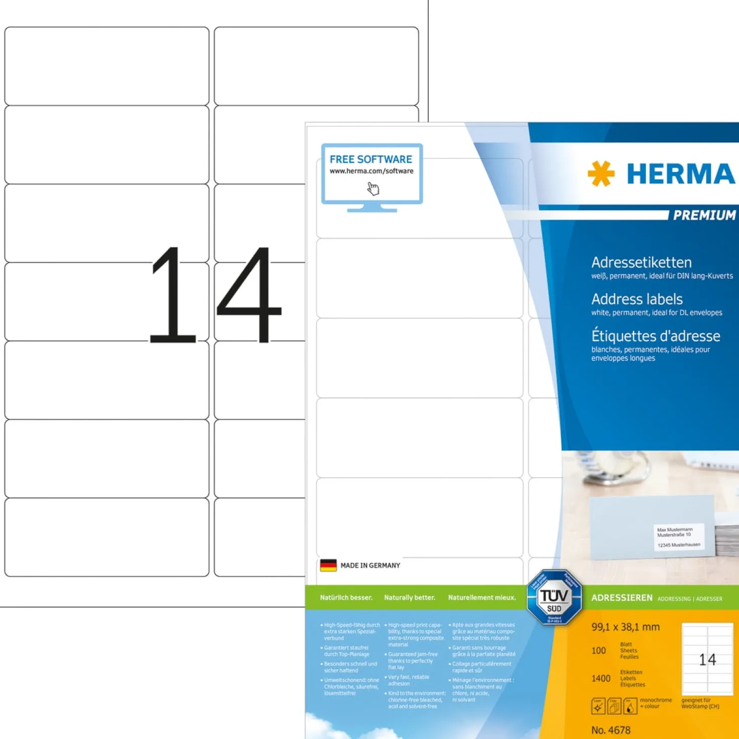 Klisteretiketter Herma Premium 99,1x38,1 mm, 1400 st