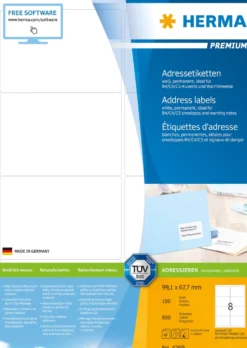 Klisteretiketter Herma Premium 99,1 x 67,7 mm, vita, 800 st