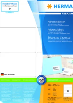 Klisteretiketter Herma Premium 99,1 x 67,7 mm, vita, 800 st