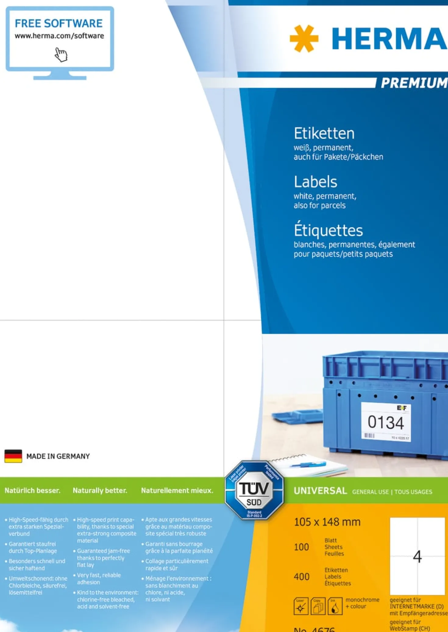 Klisteretiketter Herma Premium 4676, A6, 105x148mm, 400 st