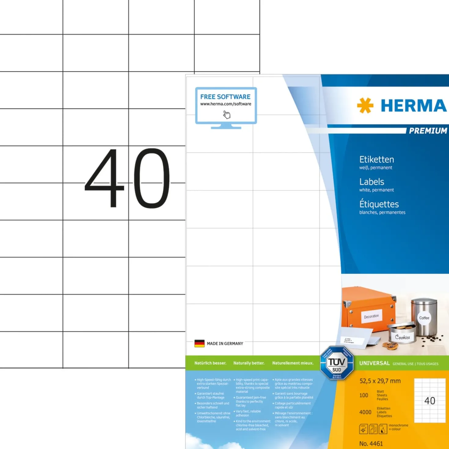 Klisteretiketter Herma Premium, 52,5 x 29,7 mm, 4000 st