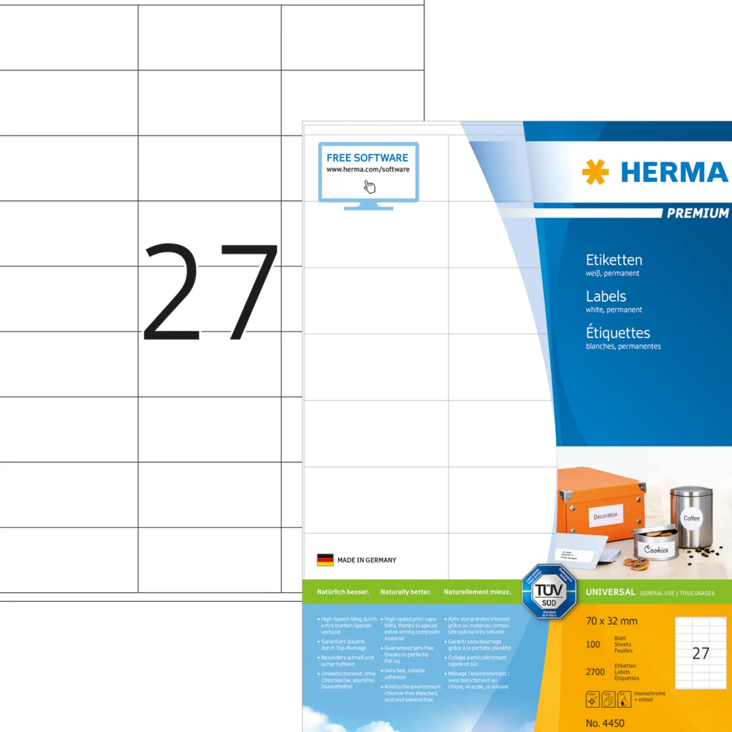 Klisteretiketter Herma Premium 4450, 70x32 mm, 2700 st