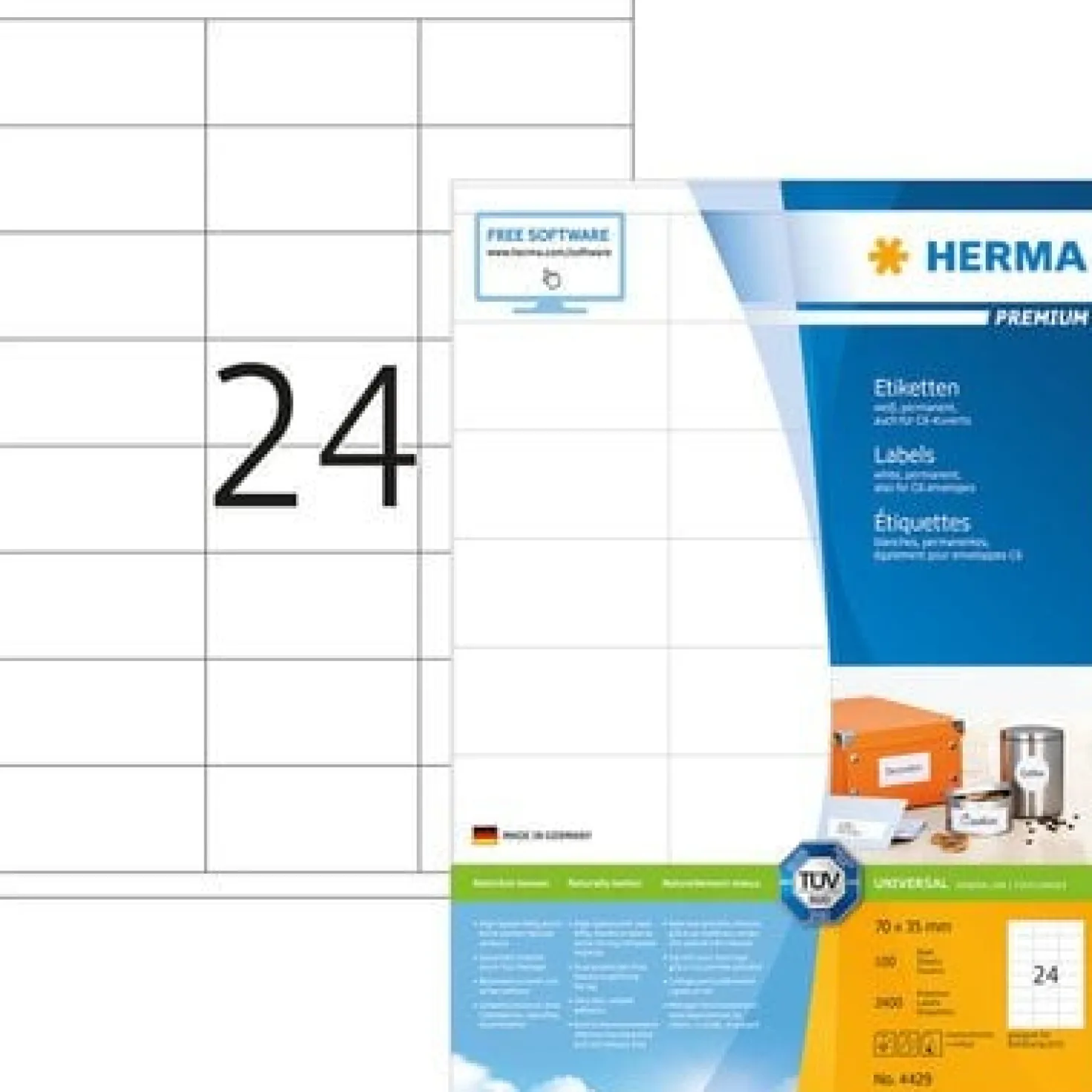 Klisteretiketter Herma Premium 4429, 70x35 mm, vit, 2400 st