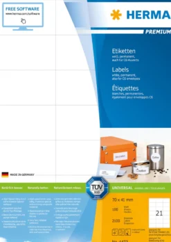 Klisteretiketter Herma Premium, 70x41 mm, vit, 2100 st