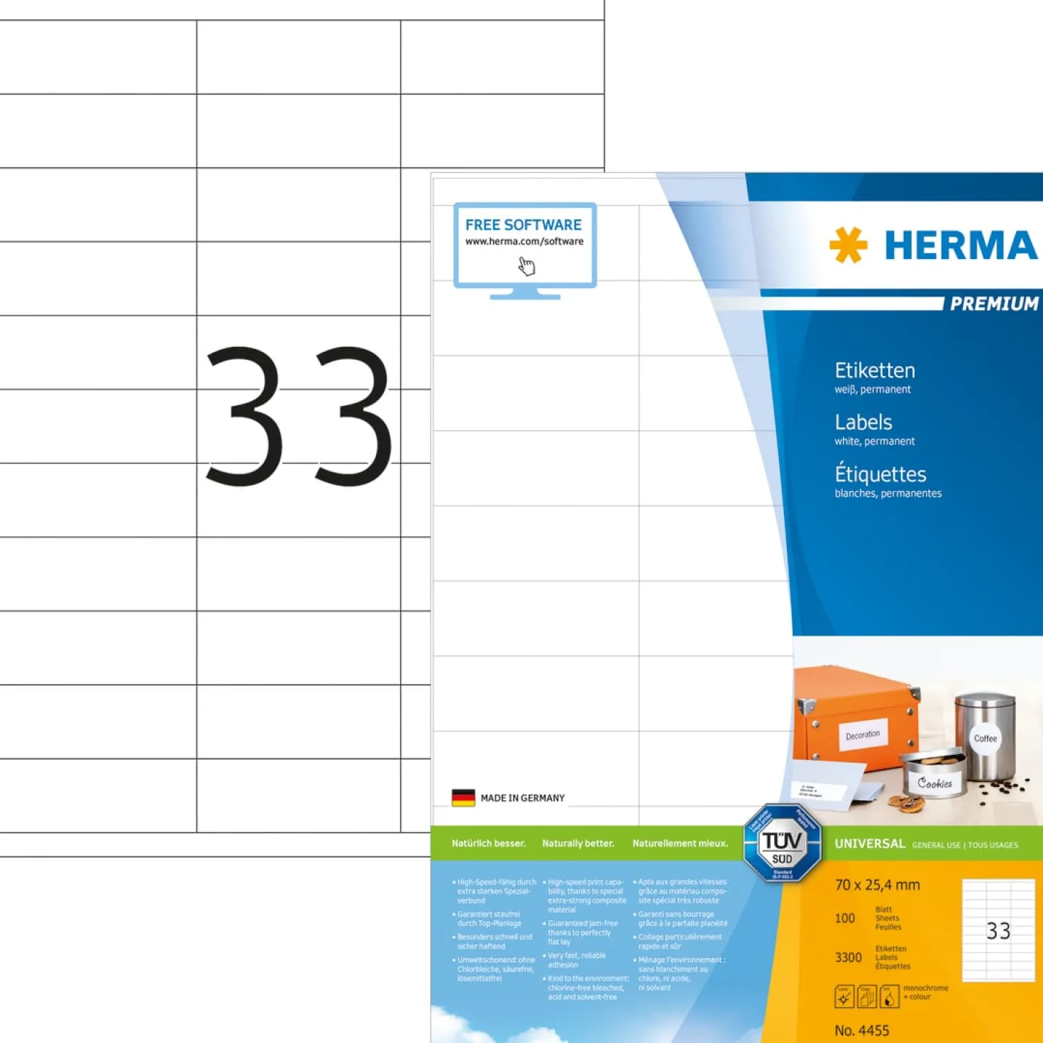 Klisteretiketter Herma Premium 4455, 70x25,4 mm, 3300 st