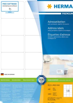 Klisteretiketter Herma Premium 63,5x46,6 mm, 1800 st, 100 ark