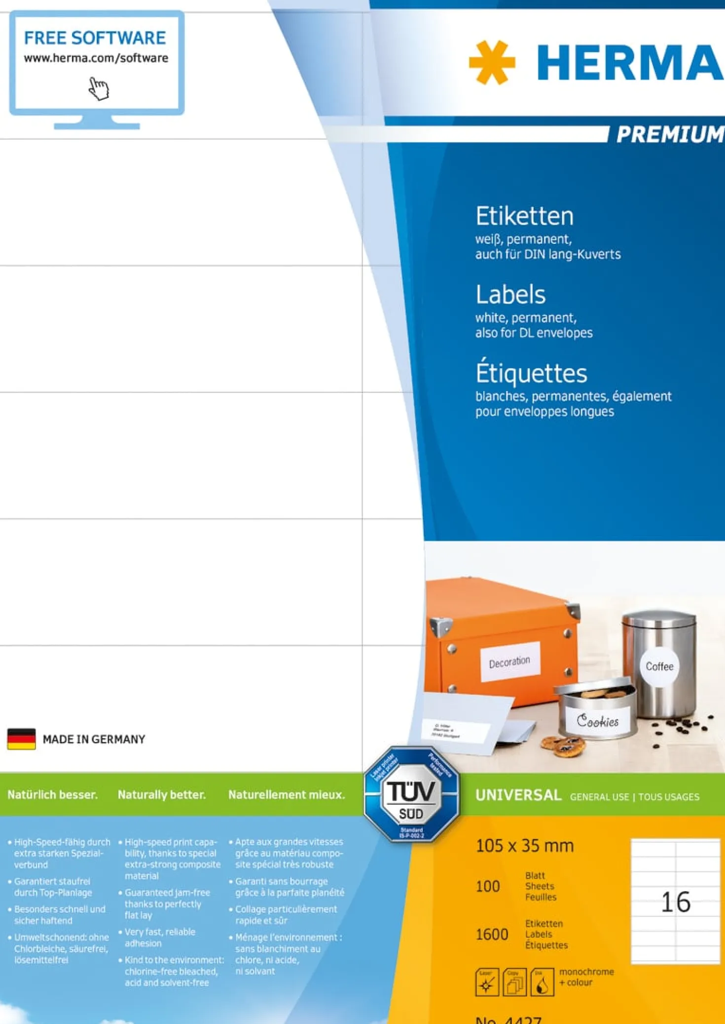 Klisteretiketter Herma Premium 4427, 105 x 35 mm, 1600 st