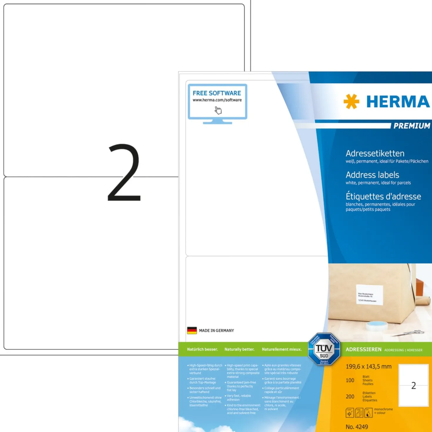 Klisteretiketter Herma Premium, 199,6x143,5mm, 200 st