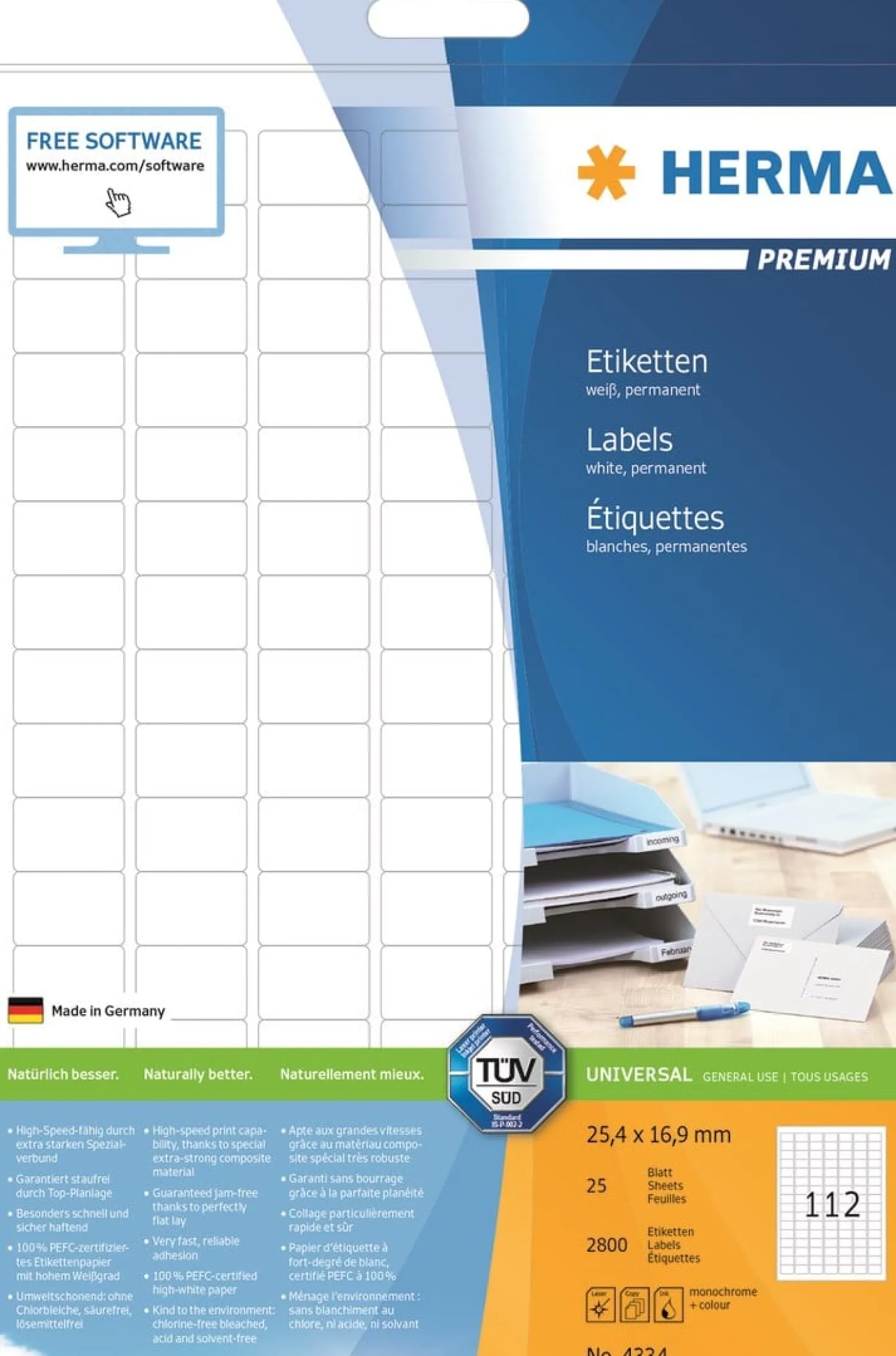 Klisteretiketter Herma 4334 Premium, 25,4x16,9 mm, vit, 25 ark