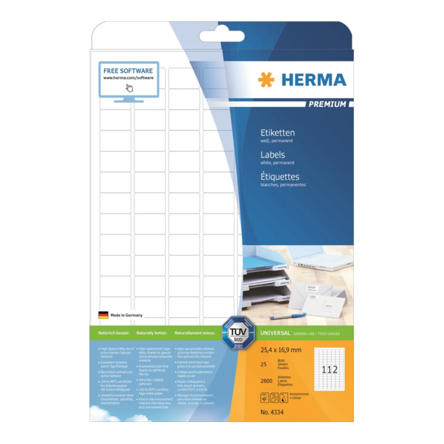 Klisteretiketter Herma 4334 Premium, 25,4x16,9 mm, vit, 25 ark