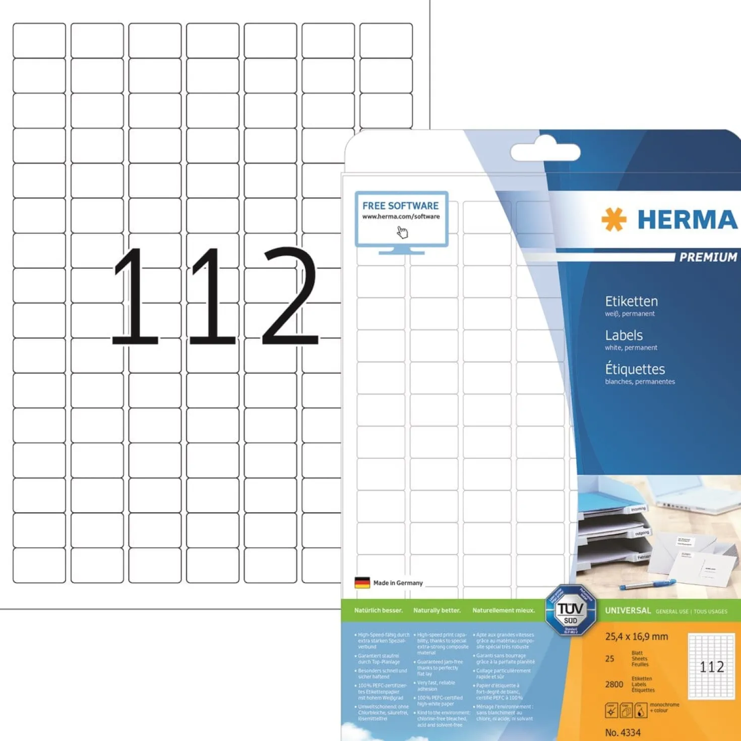Klisteretiketter Herma 4334 Premium, 25,4x16,9 mm, vit, 25 ark