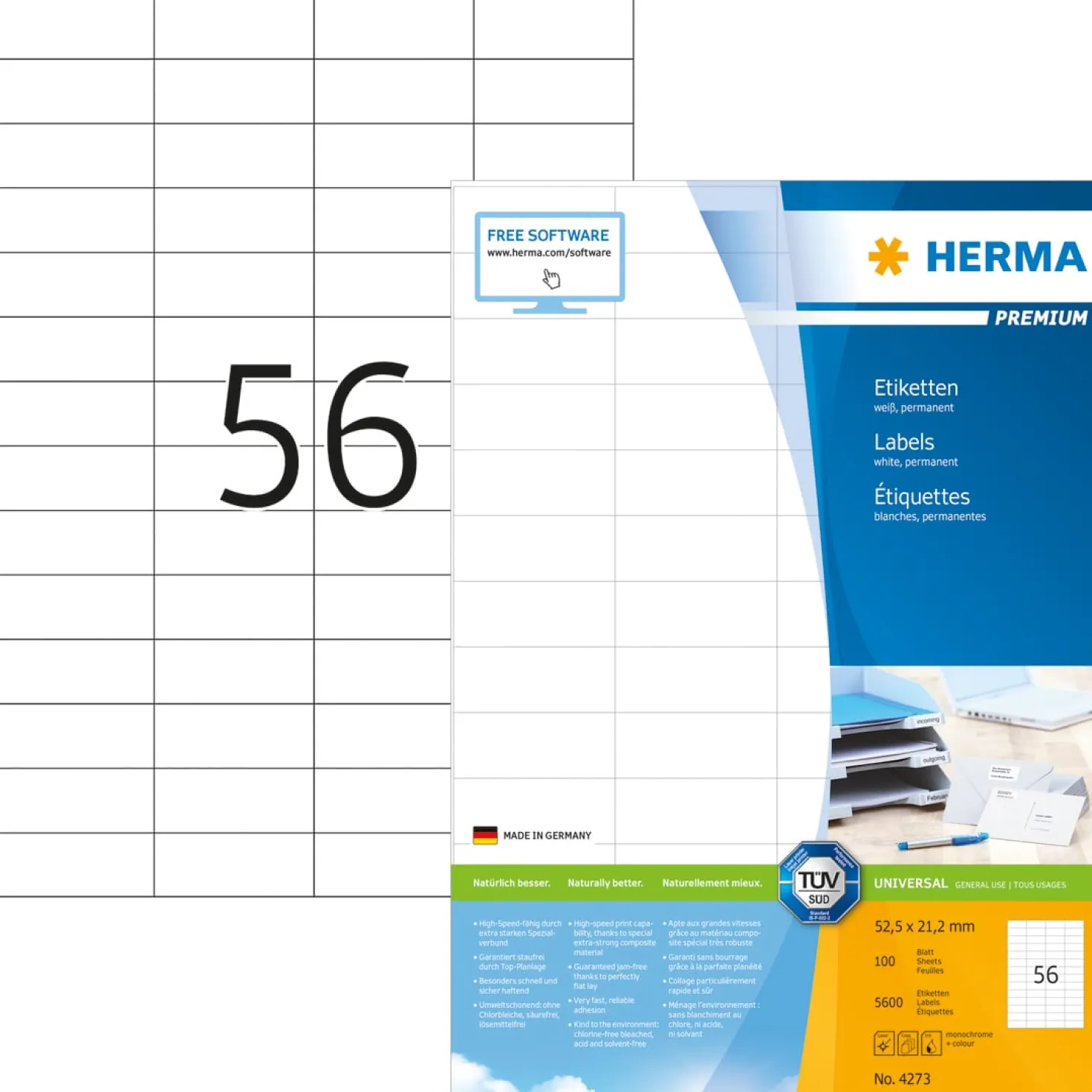 Klisteretiketter Herma Premium, 52,5 x 21,2 mm, 5600 st
