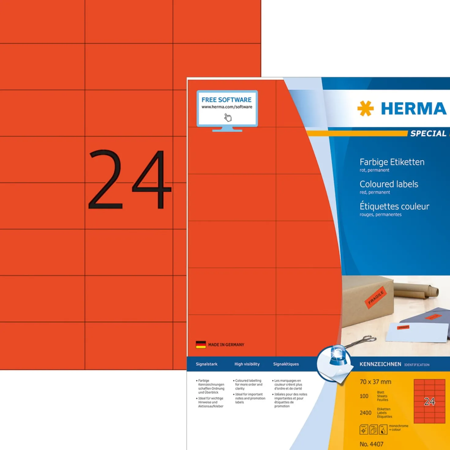 Klisteretiketter Herma Special röd, 70x37mm, 2400 st