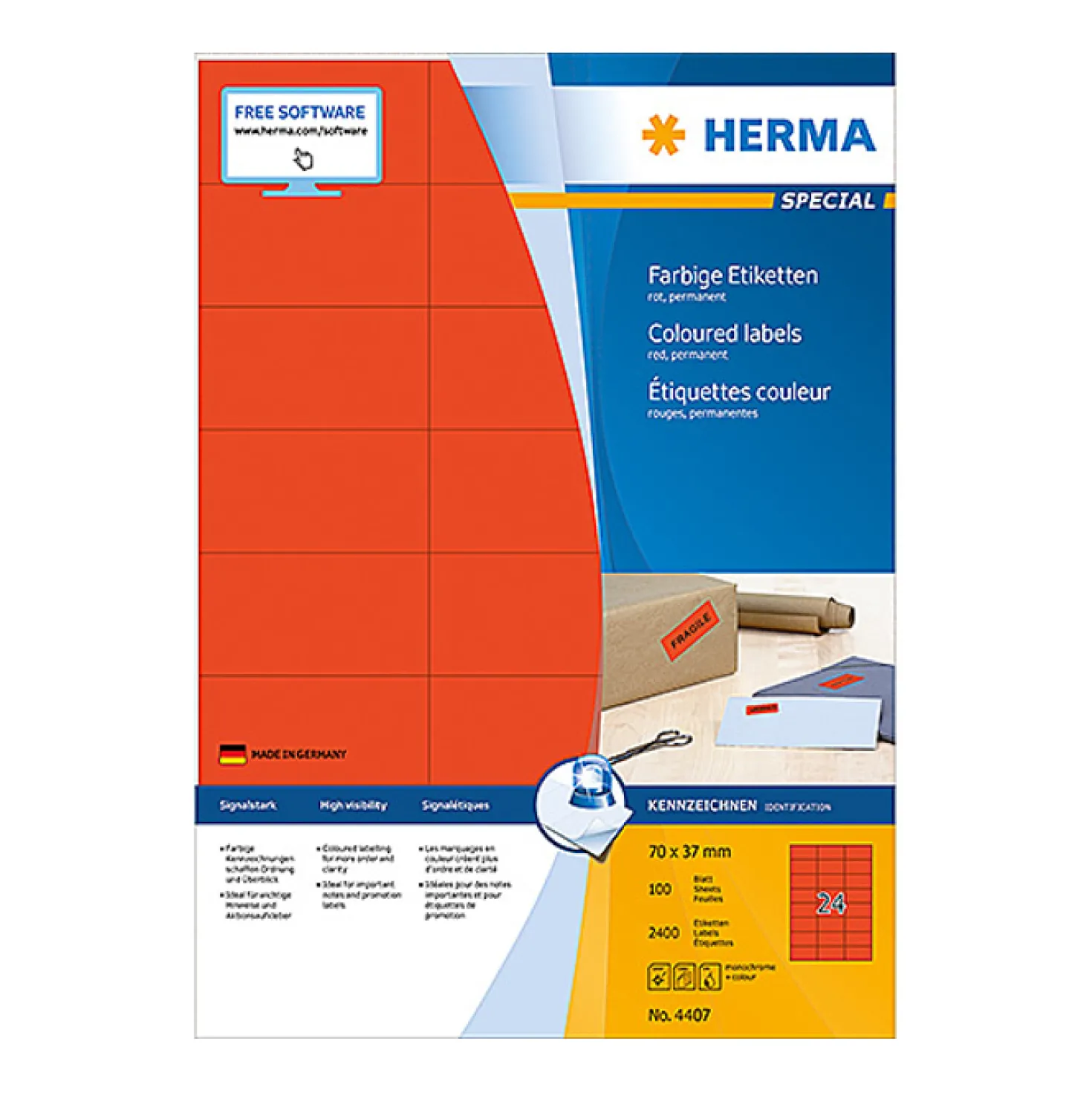 Klisteretiketter Herma Special röd, 70x37mm, 2400 st