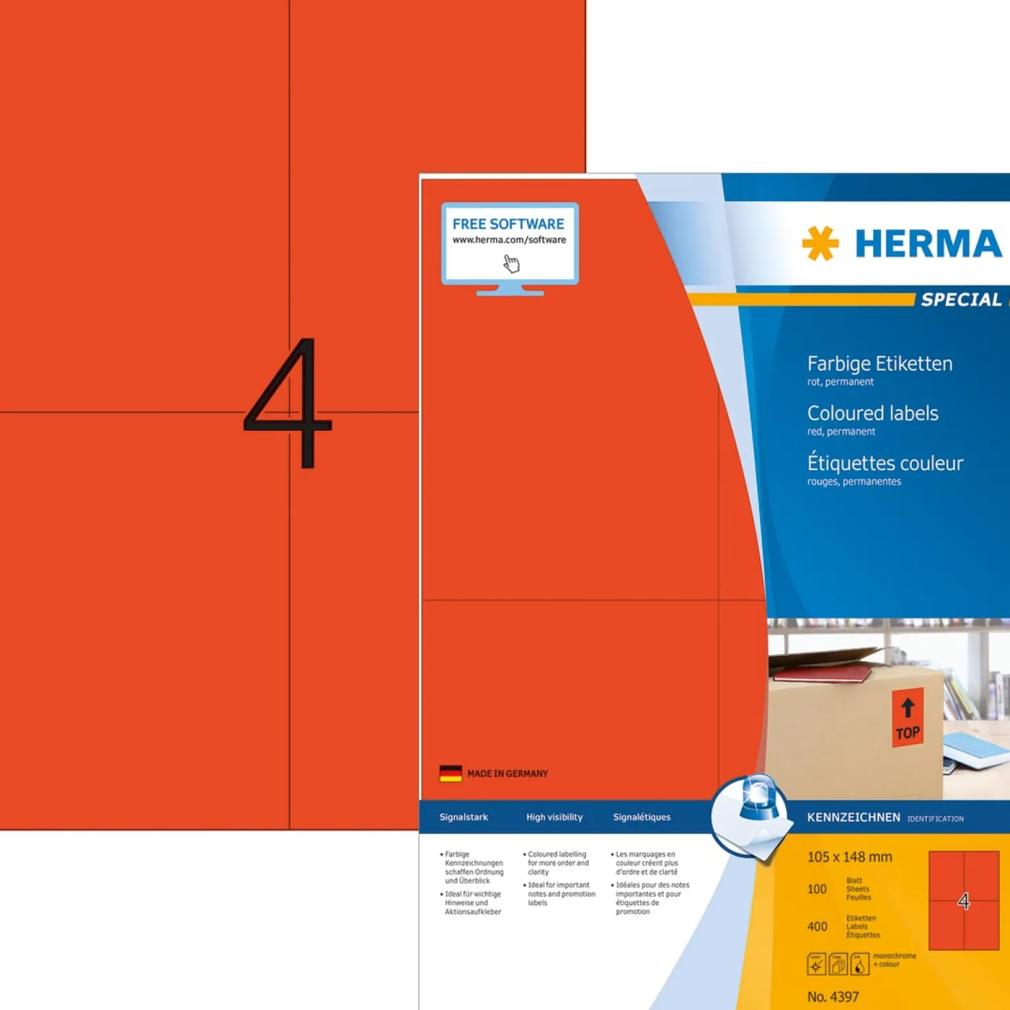 Klisteretiketter Herma Special, röd, 105 x 148 mm, 400 st