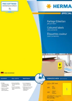 Klisteretiketter Herma Special 4401, gul, A4 210x297mm, 100 st