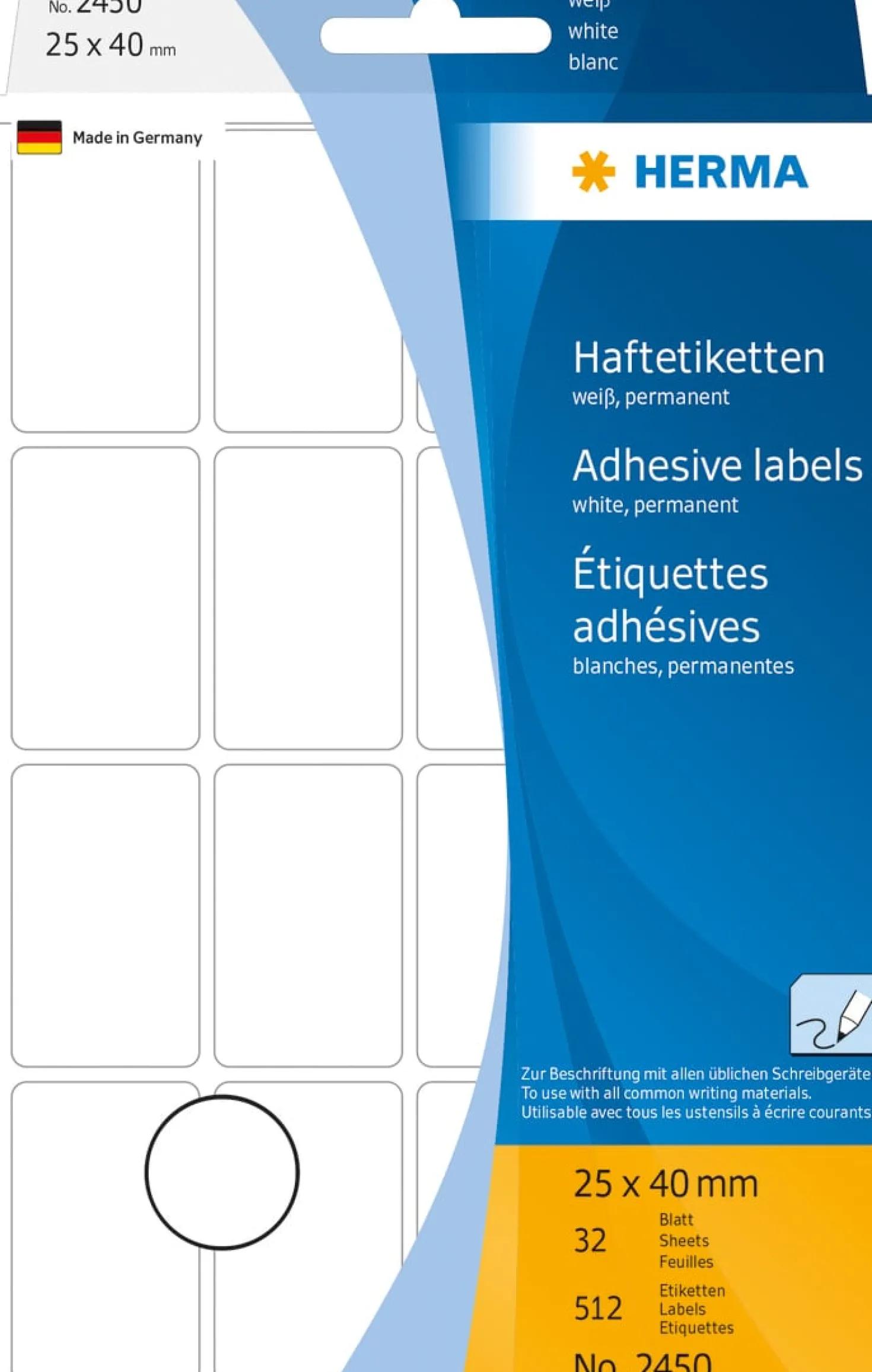 Klisteretikett Herma 2450, vit, 25x40 mm, 512 st