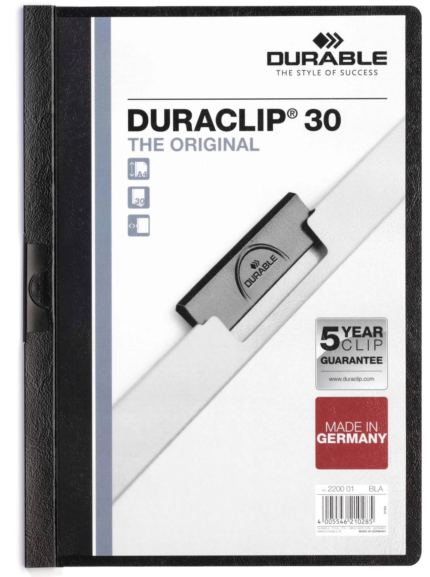 Klämmapp Durable DURACLIP 30 Transparent, metallklämma