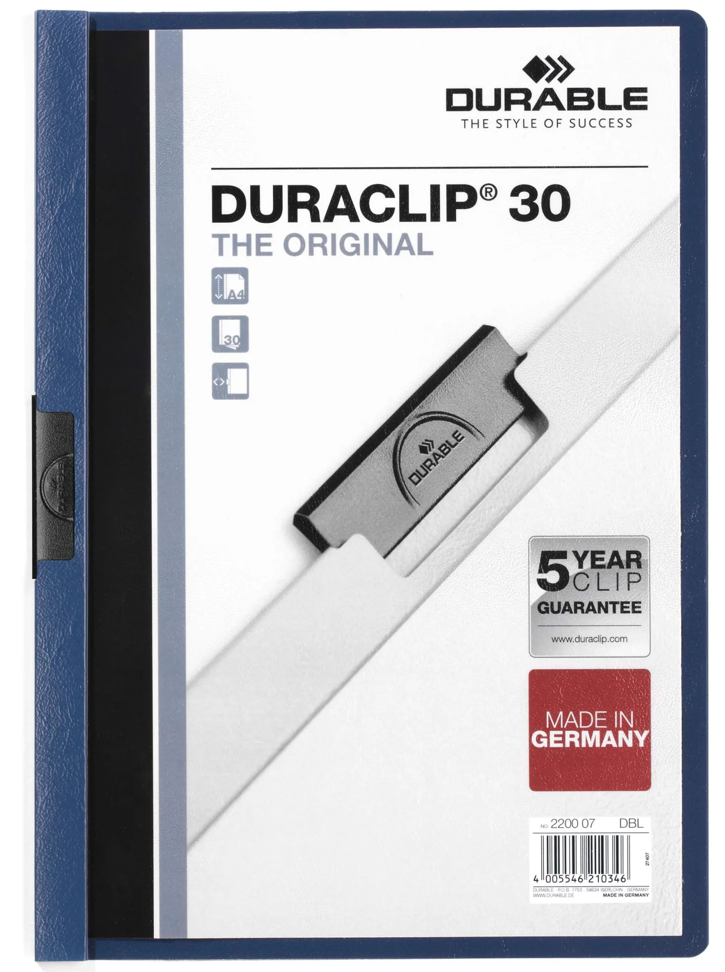 Klämmapp Durable DURACLIP 30, transparent framsida