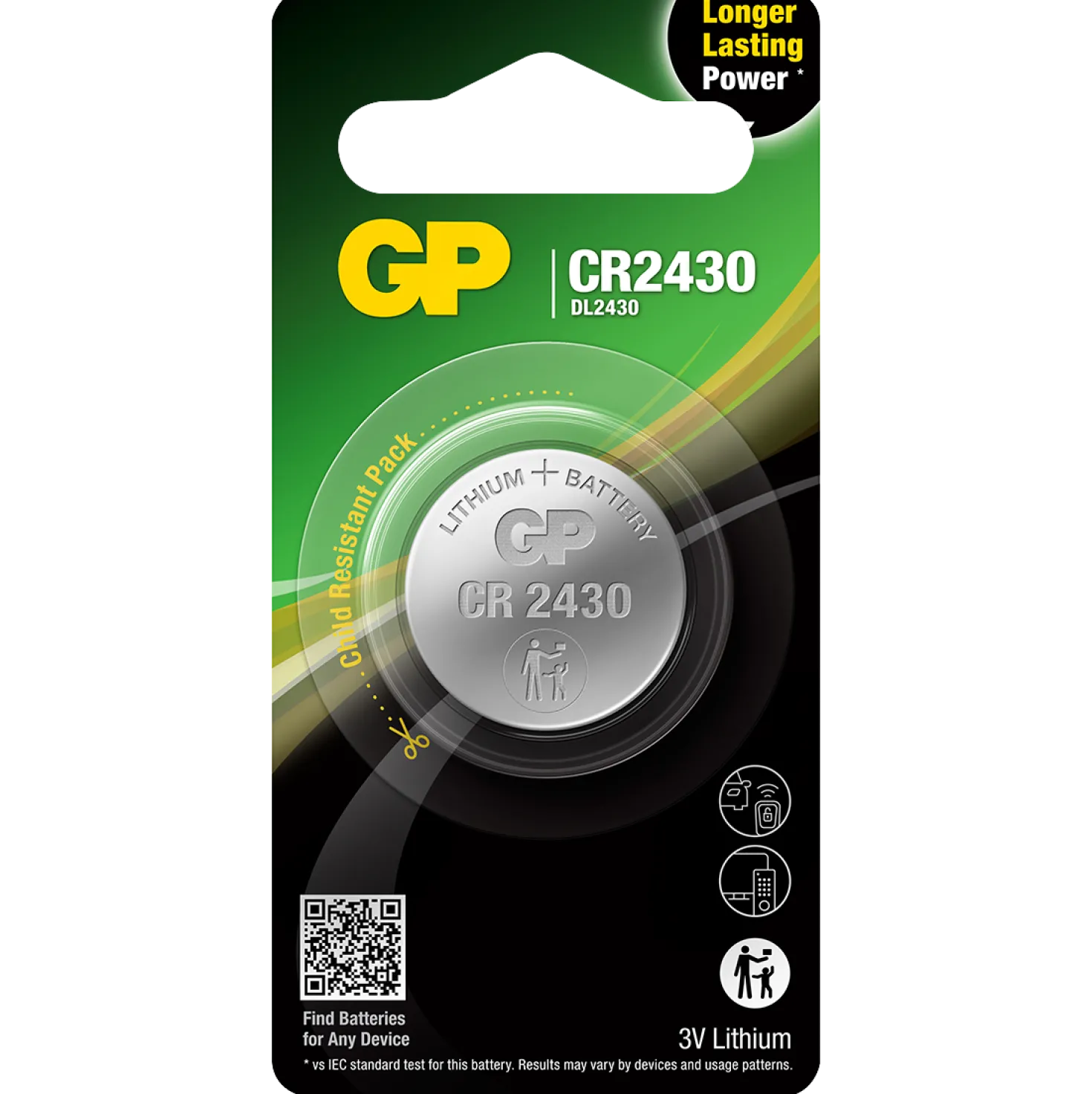 Knappcellsbatteri GP Litium CR2430, 3V, 300 mAh