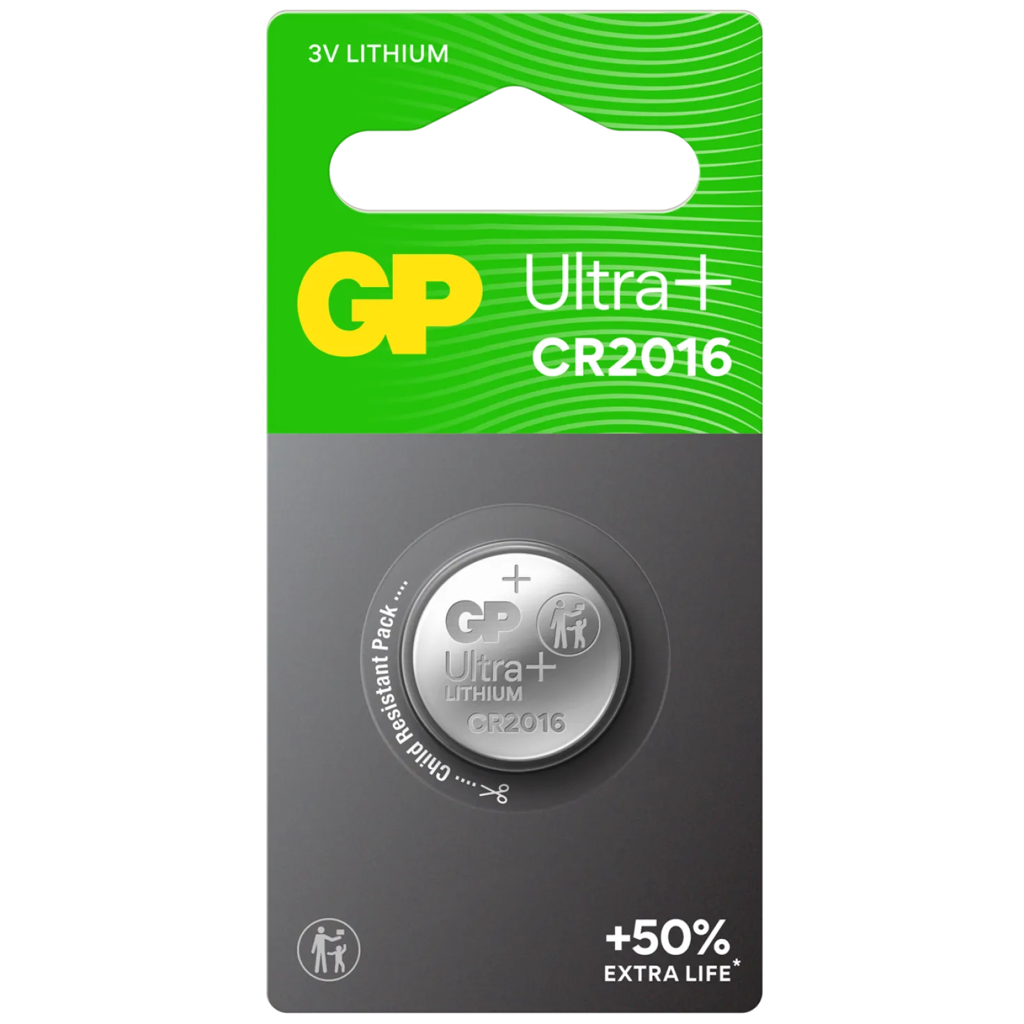 Knappcellsbatteri GP Litium CR2016, 3V, 90 mAh