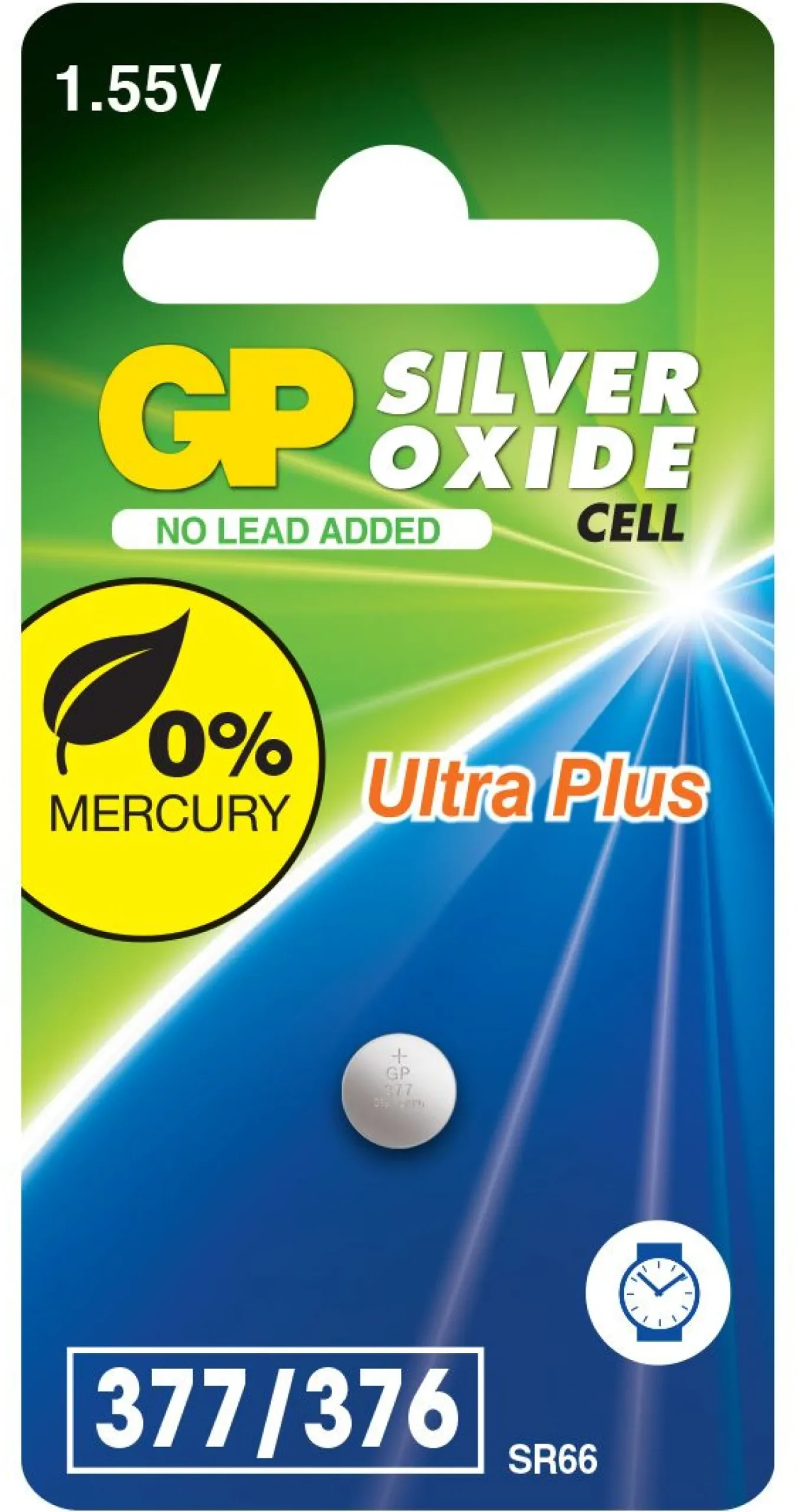 Knappcellsbatteri GP Ultra Plus SR66/377/376, silveroxid, 1,55 V