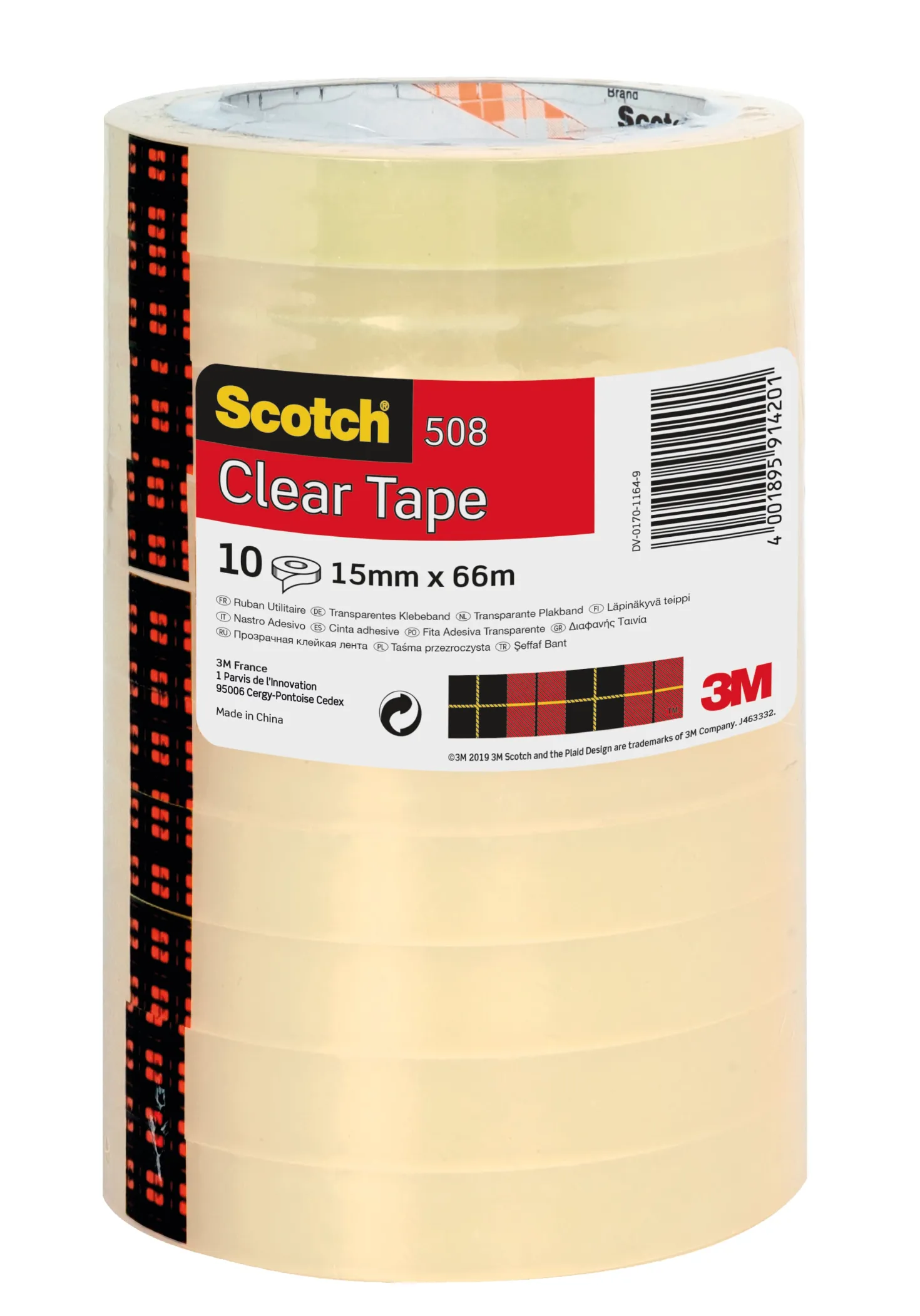 Kontorskontejp Scotch 508 Transparent, 15mm x 66m, 10 rullar