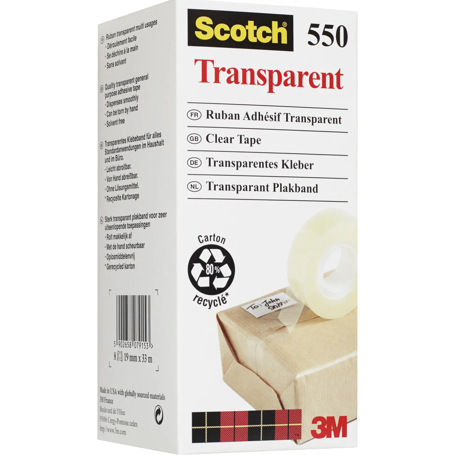 Kontorstejp Scotch 550 Transparent, 19mm x 33m
