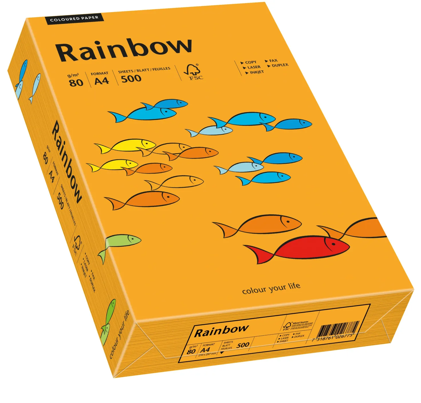 Kopieringspapper Rainbow A4 80g Orange, 500 ark