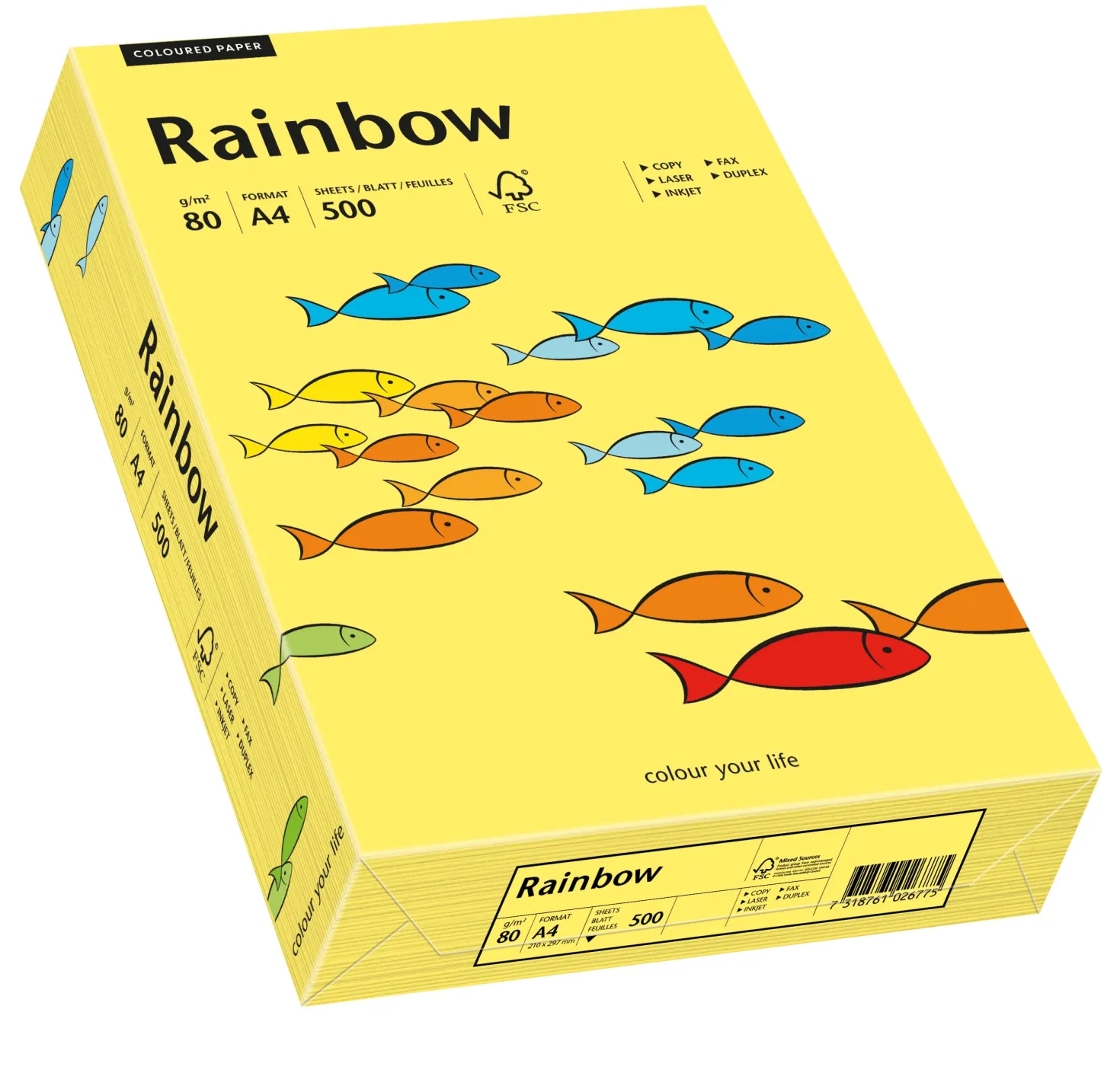 Kopieringspapper Rainbow A4 80g, gul, 500 ark