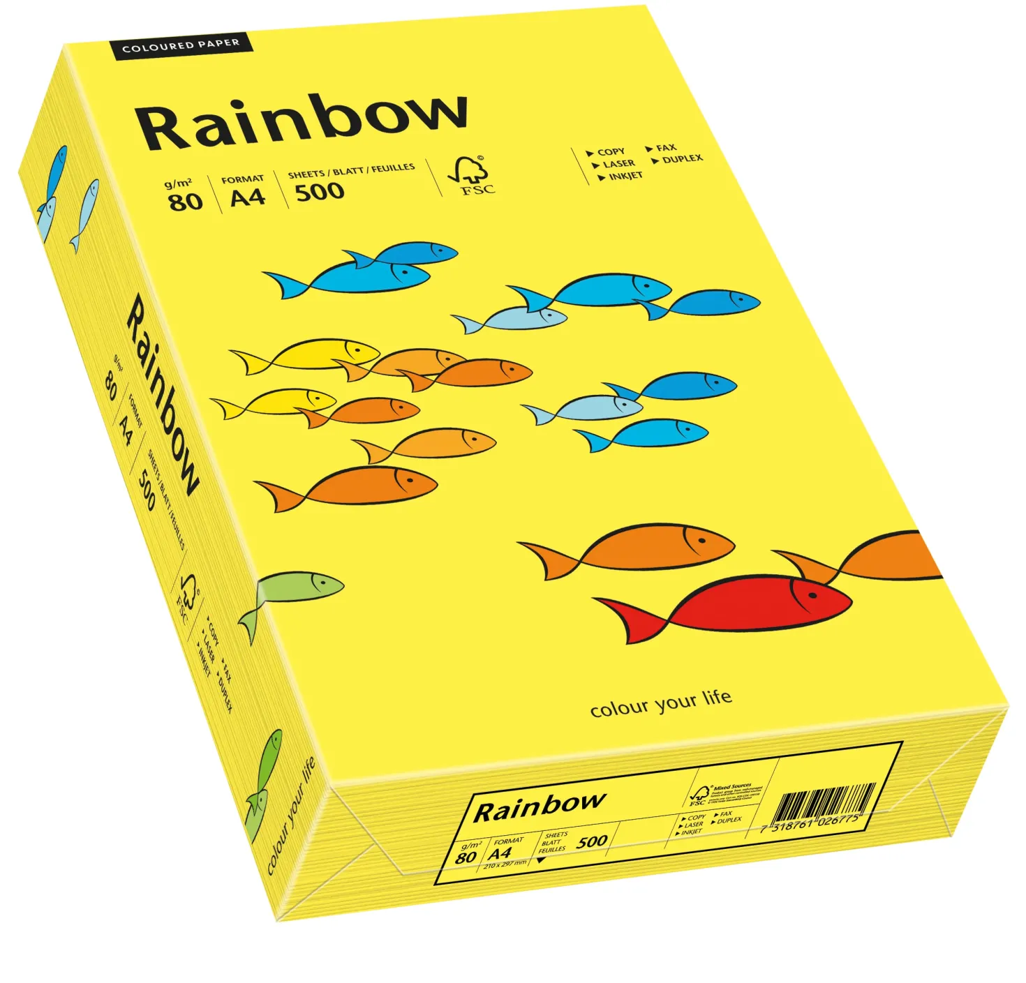 Kopieringspapper Rainbow A4 80g Mellangul, 500 ark