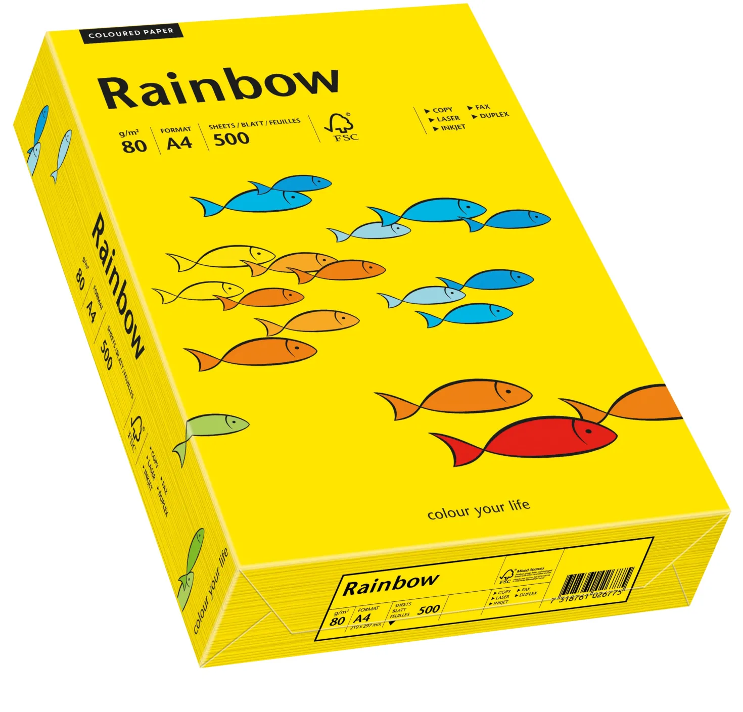 Kopieringspapper Rainbow A4 80g Intensivgul, 500 ark