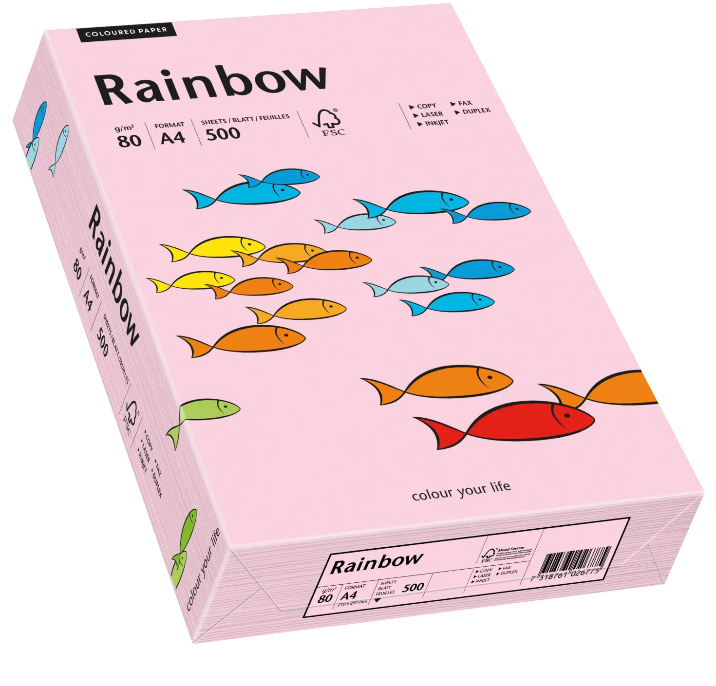 Kopieringspapper Rainbow A4 80g Ljusrosa, matt, 500 ark