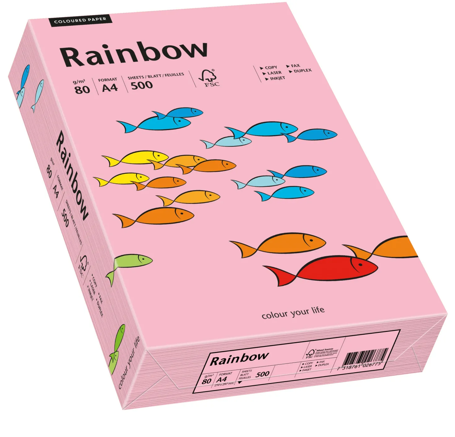 Kopieringspapper Rainbow A4 80g rosa, träfritt, 500 ark