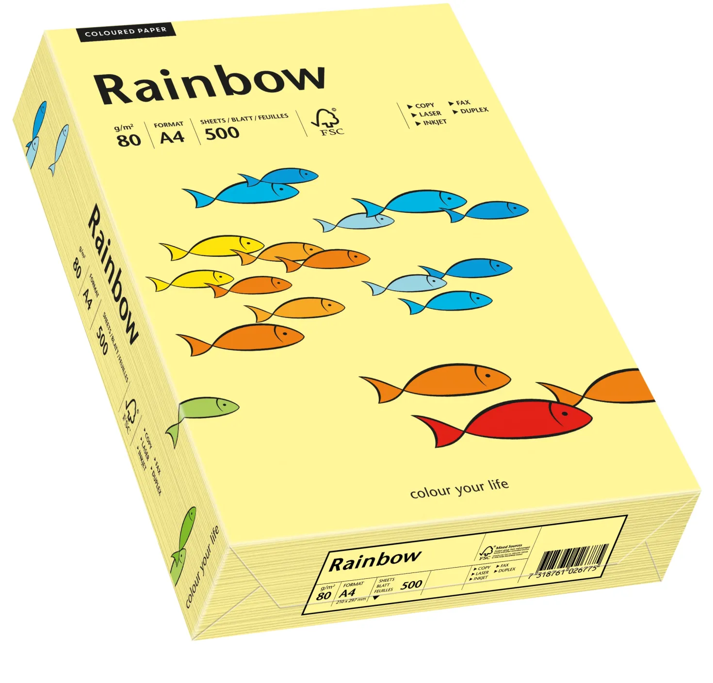 Kopieringspapper Rainbow A4 80g ljusgul, 500 ark