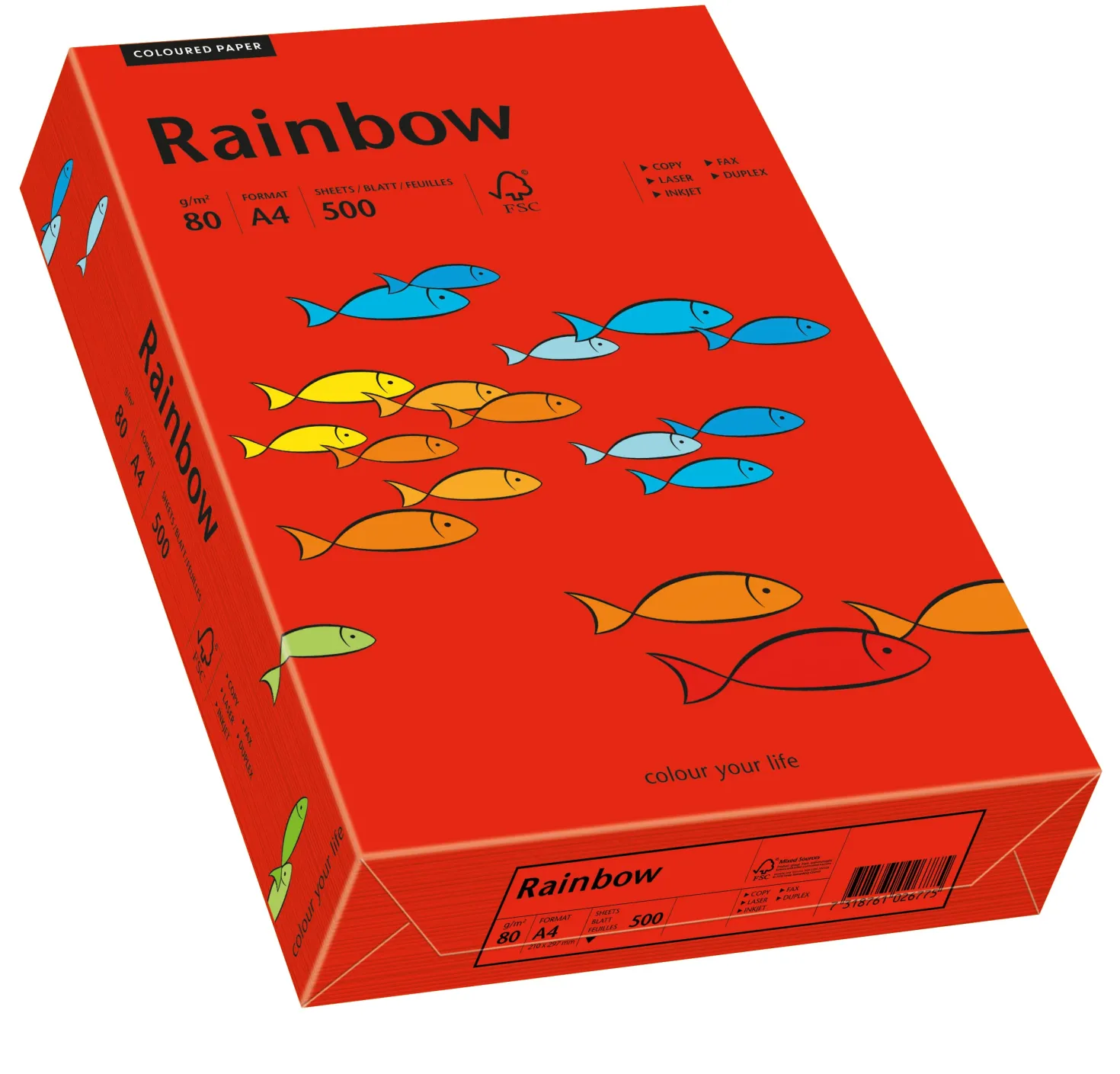 Kopieringspapper Rainbow A4 80g intensivröd, 500 ark
