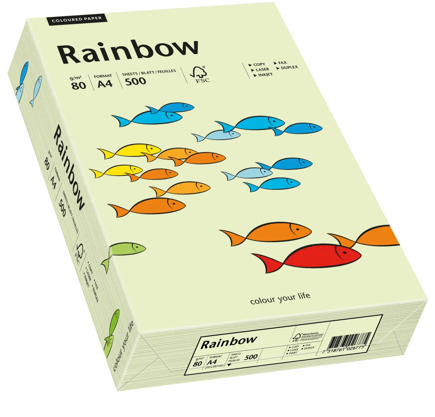 Kopieringspapper Rainbow A4 Ljusgrön, 80 g/m², 500 ark