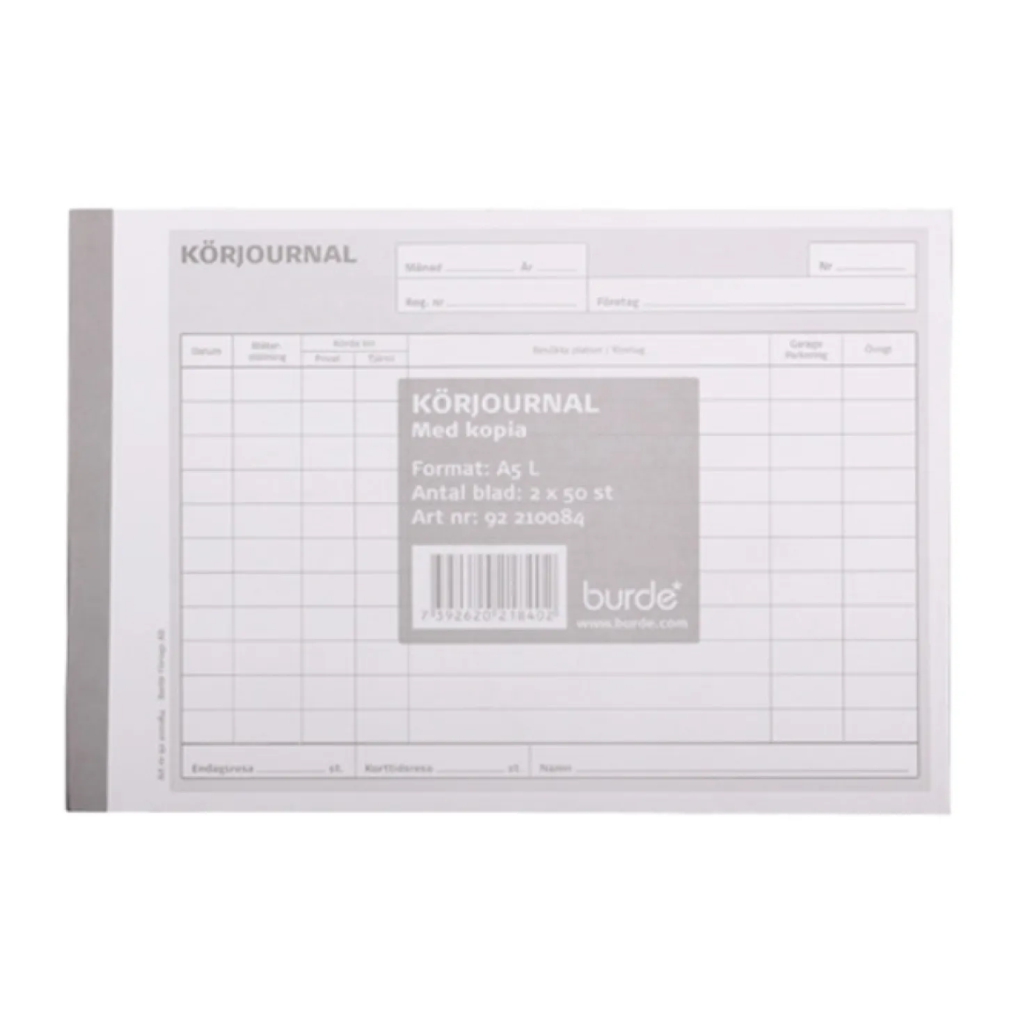 Körjournal Burde A5L med karbonpapper, 2x50 blad, hålstansad