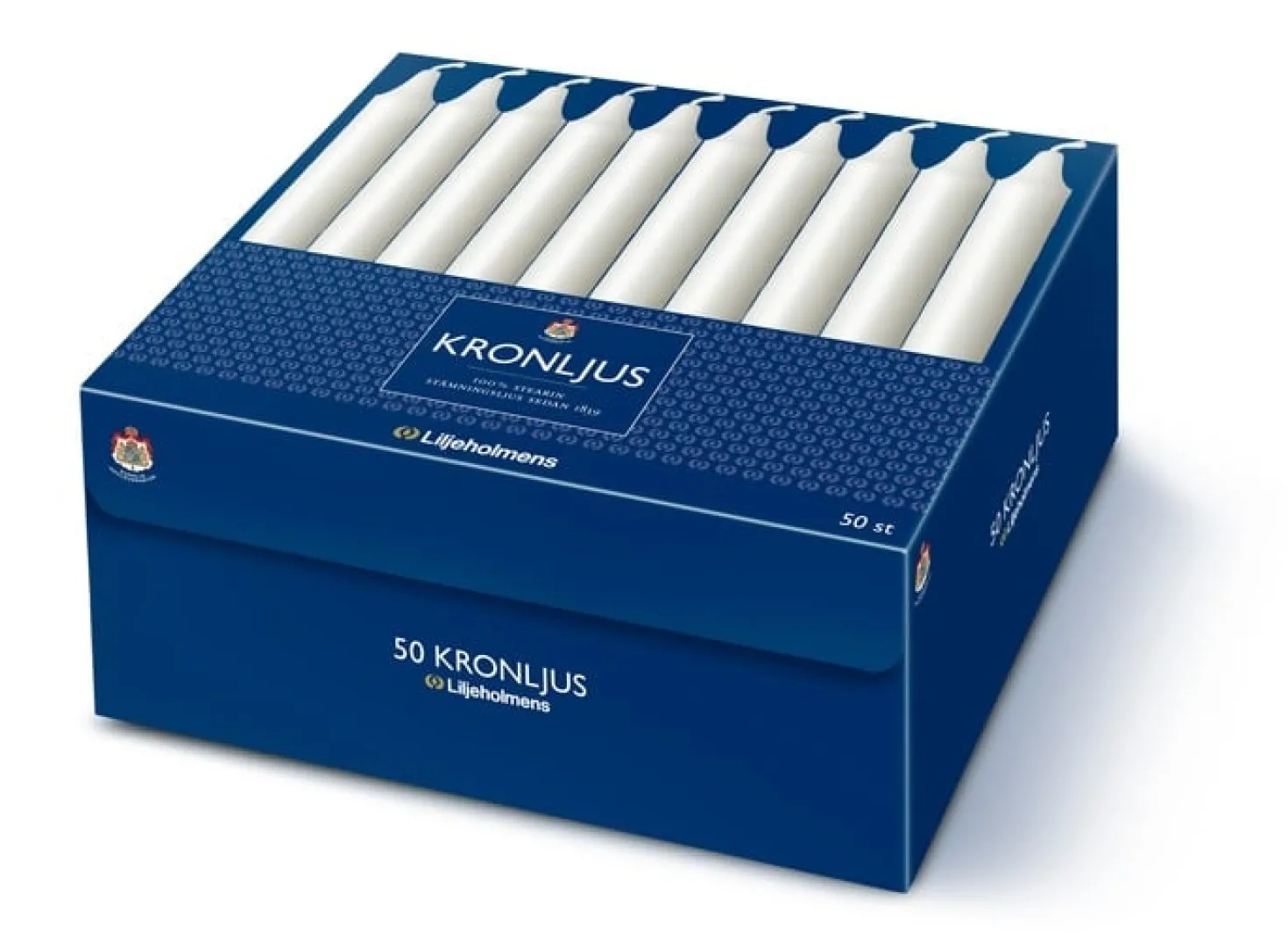 Kronljus Liljeholmens Stearin, vita, 20 cm, 50 st